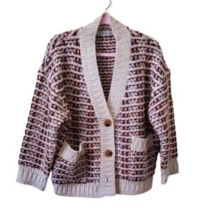 Boundless North Thick Chunky Knit 3 Button Tweed Cardigan Oversized Size S